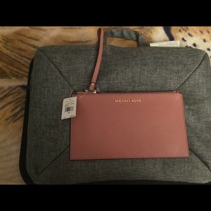 Large zip clutch wristlet leather